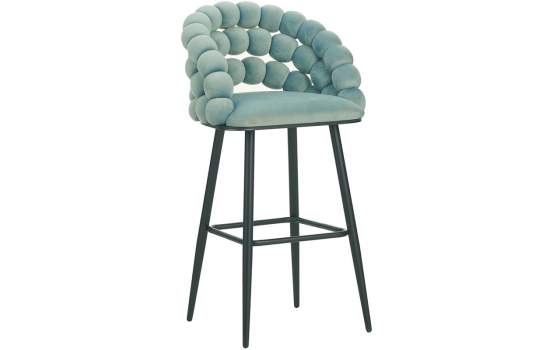 Taburete Alto Tapizado Terciopelo Azul Patas Acero Nimpha