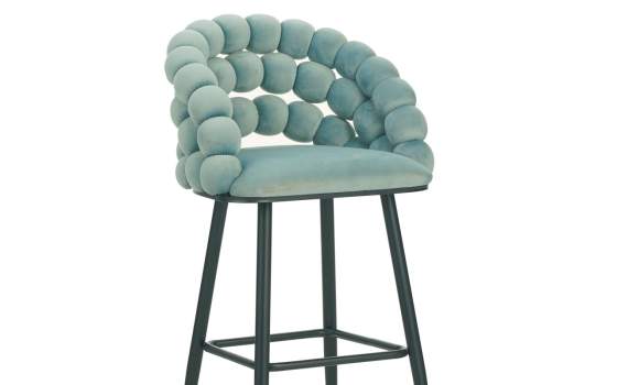 Taburete Alto Tapizado Terciopelo Azul Patas Acero Nimpha
