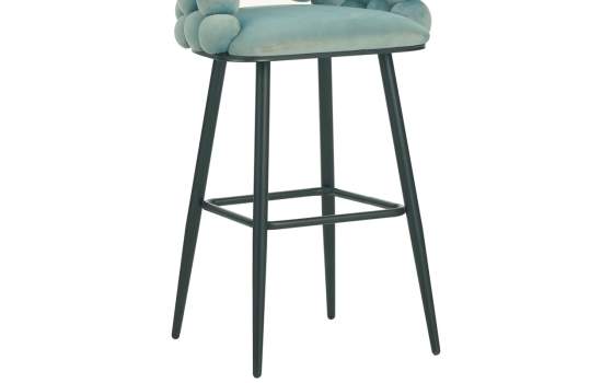 Taburete Alto Tapizado Terciopelo Azul Patas Acero Nimpha