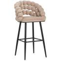 Taburete Alto Tapizado Terciopelo Beige Patas Acero Nimpha