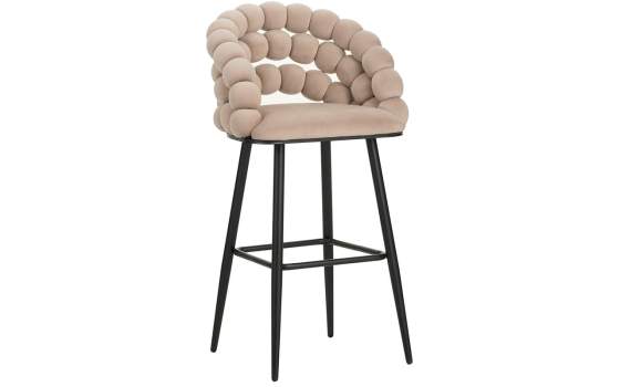 Taburete Alto Tapizado Terciopelo Beige Patas Acero Nimpha