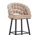 Taburete Alto Tapizado Terciopelo Beige Patas Acero Nimpha
