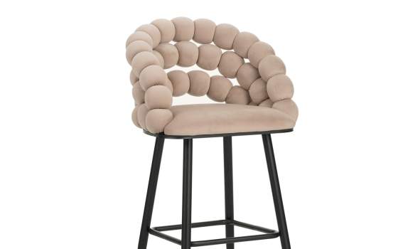 Taburete Alto Tapizado Terciopelo Beige Patas Acero Nimpha