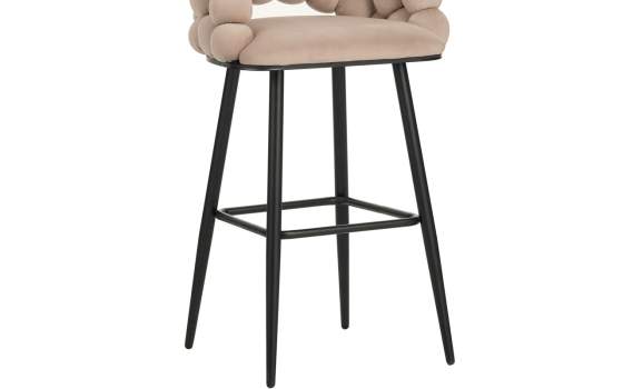 Taburete Alto Tapizado Terciopelo Beige Patas Acero Nimpha