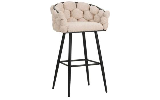 Taburete Bar Alto Tapizado Rizo Suave Beige  Forja  Negro Laysan