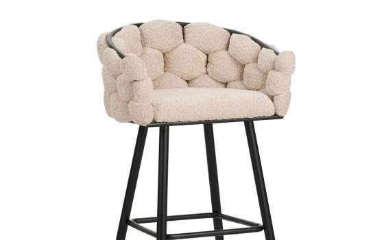 Taburete Bar Alto Tapizado Rizo Suave Beige  Forja  Negro Laysan