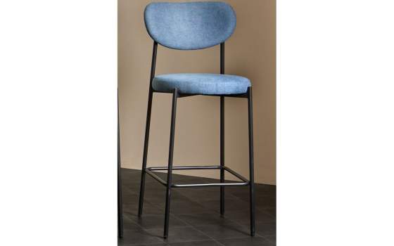Taburete Bar Tapizado Azul Patas Metal Serie Maui