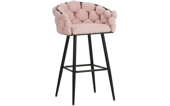 Taburete Bar Tapizado Rizo Suave Rosa Patas Acero Laysan