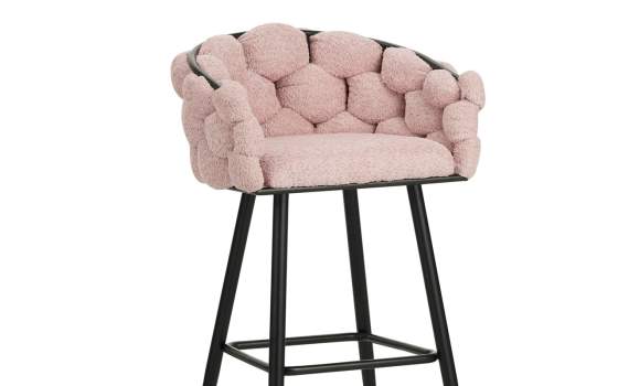 Taburete Bar Tapizado Rizo Suave Rosa Patas Acero Laysan