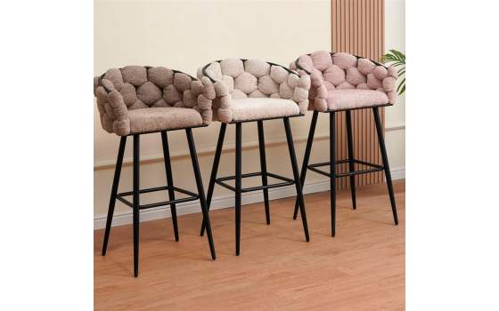 Taburete Bar Tapizado Rizo Suave Rosa Patas Acero Laysan