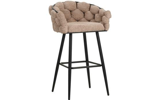 Taburete Bar Tapizado Rizo Suave Topo Patas Acero Laysan