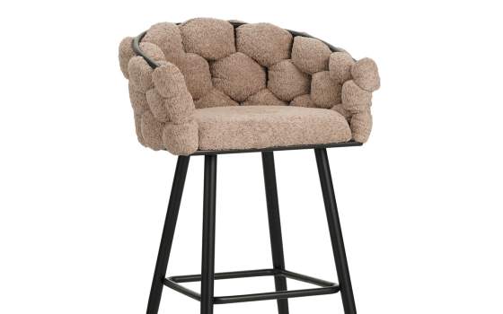 Taburete Bar Tapizado Rizo Suave Topo Patas Acero Laysan