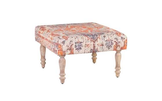 Taburete Cuadrado Tapizada Naranja azul Crema Serie Derial