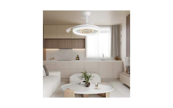 Ventilador de Techo Blanco y Madera con Aspas Retractiles Bribon