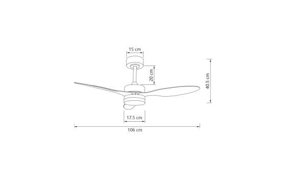 Ventilador Techo 3 Palas 106 cm Negro Luz Serie Valcano
