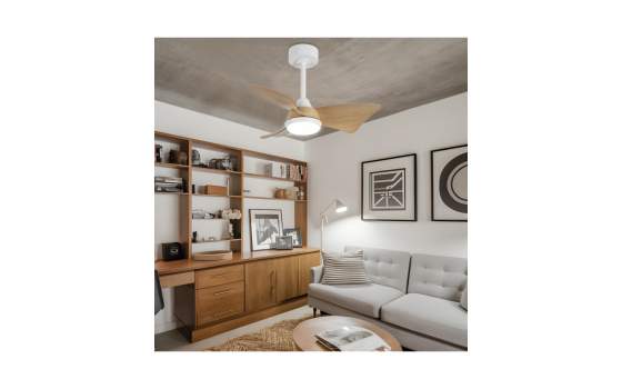 Ventilador Techo Actual Blanco Madera con Led Serie Tauro