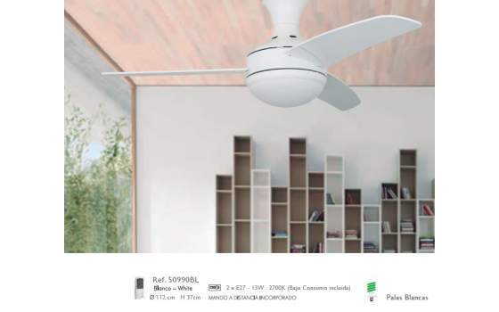 Ventilador Techo con Luz Palas Blancas con Mando