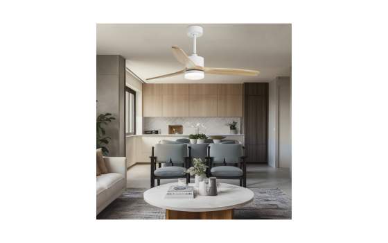 Ventilador Techo Lampara Blanco Madera Serie Madeira