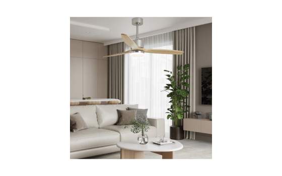 Ventilador Techo Lampara Color Niquel Madera Clara Madeira