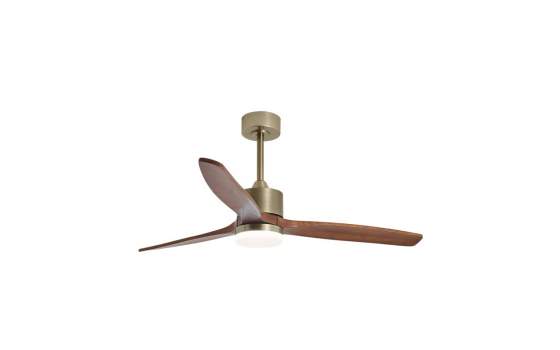 Ventilador Techo Lampara Color Oro Madera Oscura Madeira