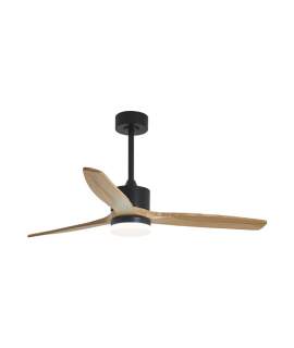 Ventilador Techo Lampara Negro Madera Natural Serie Madeira