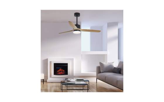 Ventilador Techo Lampara Negro Madera Natural Serie Madeira