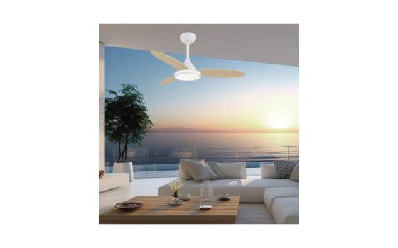 Ventilador Techo Luz Led Blanco Madera Clara Serie Mahon