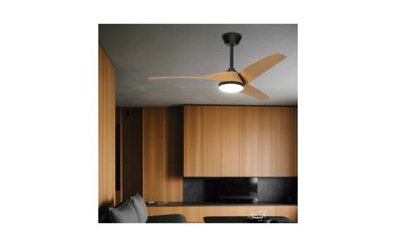 Ventilador Techo Luz Led de 132 Negro Palas Madera Serie Papua