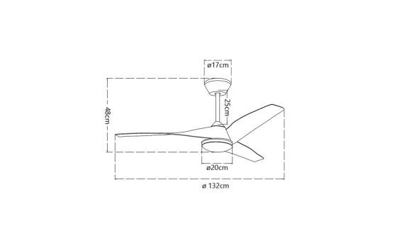 Ventilador Techo Luz Led de 132 Negro Palas Madera Serie Papua