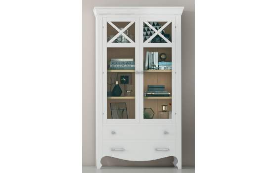 Vitrina 2 Puertas 2 Cajones Cornisa Alta Provenzal Serie Praga