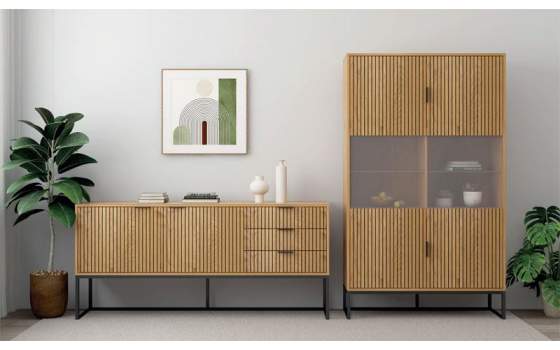 Vitrina 2 Puertas Acristaladas y Madera Acanalada Anube