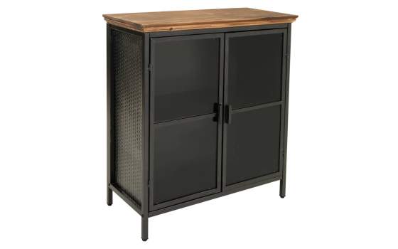 Vitrina 2 Puertas Baja Indutrial Negra Tapa Madera Serie Alfame