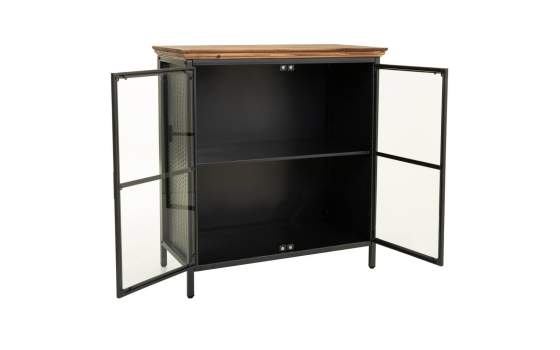 Vitrina 2 Puertas Baja Indutrial Negra Tapa Madera Serie Alfame
