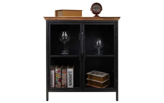 Vitrina 2 Puertas Baja Indutrial Negra Tapa Madera Serie Alfame