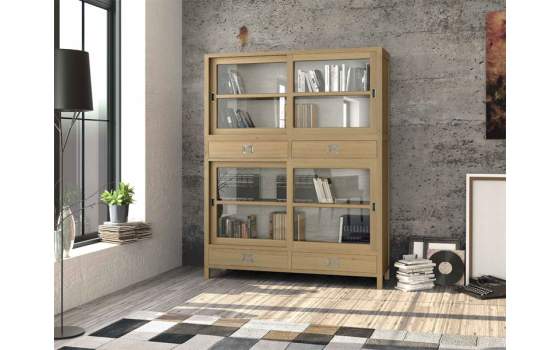 Vitrina 4 Cajones 4 Puertas Roble Adott