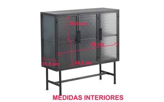 Vitrina Baja 3 Puertas Acero Gris Cristal Industrial Gray Steel