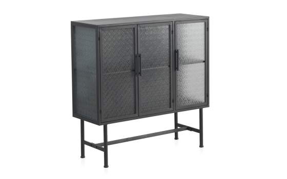 Vitrina Baja 3 Puertas Acero Gris Cristal Industrial Gray Steel