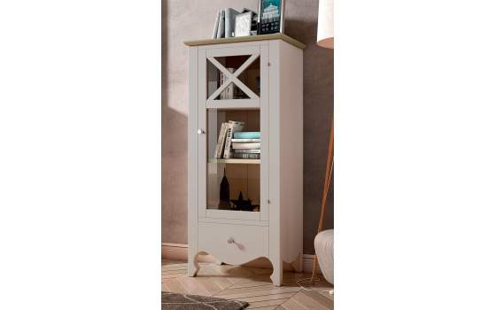 Vitrina Baja Provenzal 1 Puerta 1 Cajon Blanca Serie Praga