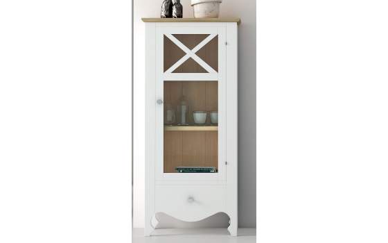Vitrina Baja Provenzal 1 Puerta 1 Cajon Blanca Serie Praga