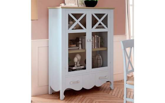 Vitrina Baja Provenzal 2 Puertas 1 Cajon Blanco Praga