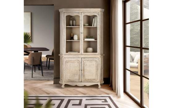 Vitrina Clasica Madera de Mango Acabado Envejecido 4 Puertas