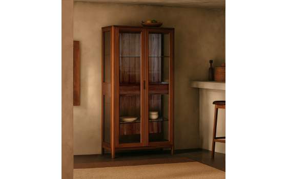 Vitrina Colonial  2 Puertas Acristaladas 2 Cajones Serie Oporto