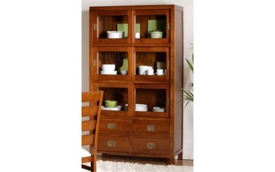 Vitrina Colonial 6 Puertas Correderas Cristal 4 Cajones Adsat