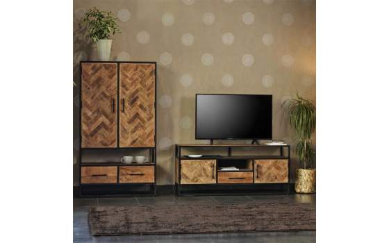 Vitrina Estilo Industrial Madera Acacia y Acero Serie Delhi