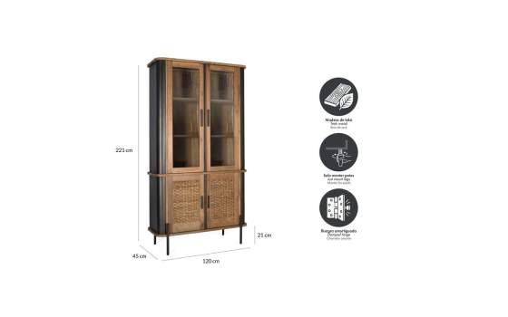 Vitrina Industrial Madera Metal y Cuerda 4 Puertas Cordas