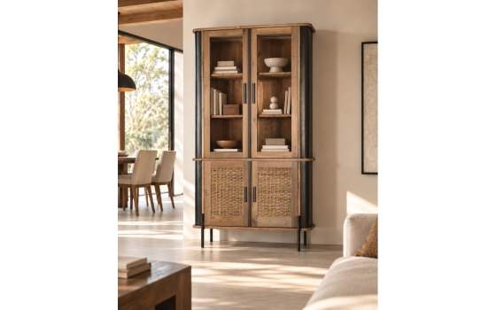 Vitrina Industrial Madera Metal y Cuerda 4 Puertas Cordas