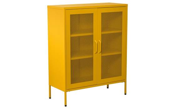 Vitrina Moderna Metal Amarilla 2 Puertas Estantes Akijar