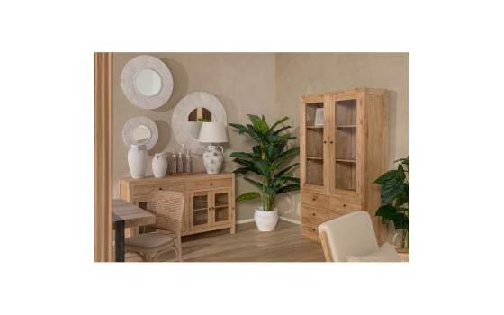 Vitrina Rustica 2 Puertas Cristal y 6 Cajones - Serie Apelby