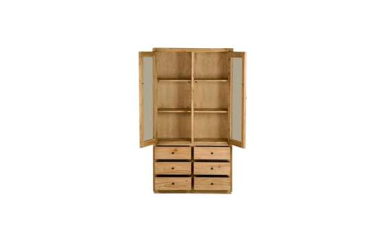 Vitrina Rustica 2 Puertas Cristal y 6 Cajones - Serie Apelby