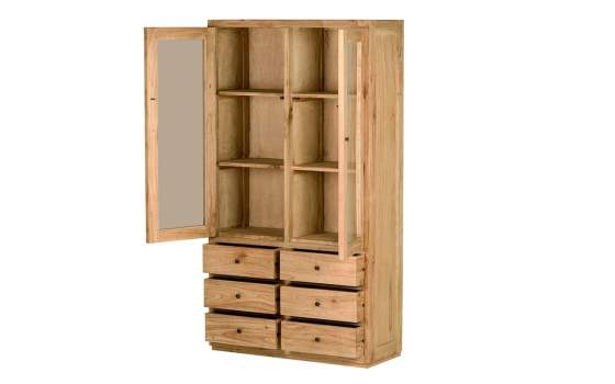 Vitrina Rustica 2 Puertas Cristal y 6 Cajones - Serie Apelby